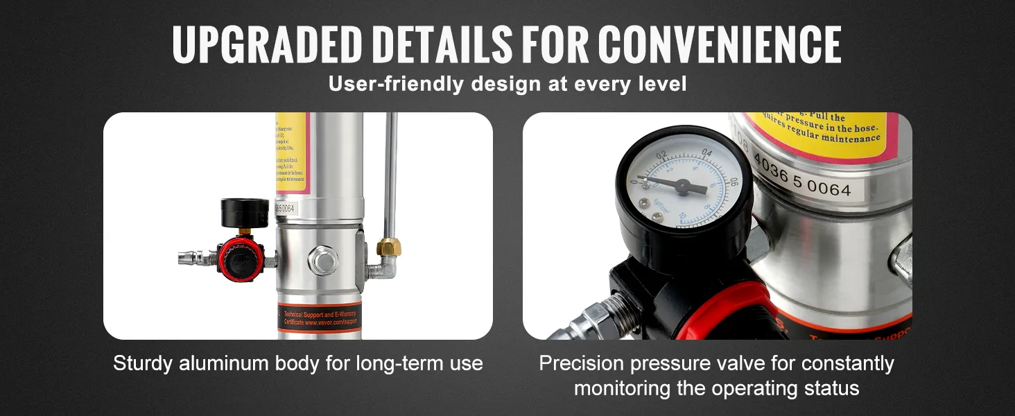 VEVOR grease pump with aluminum body and precision pressure valve for enhanced operation control.