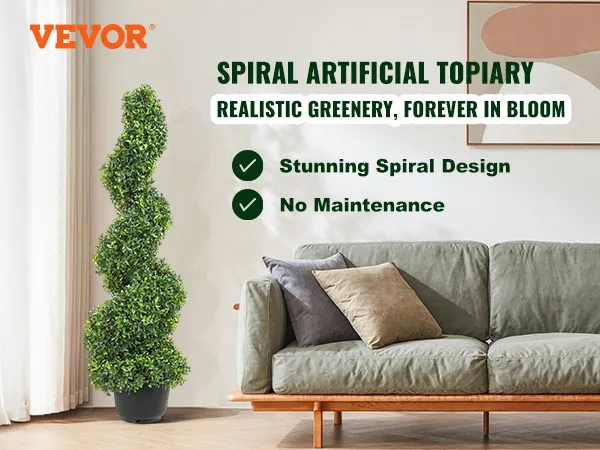 VEVOR artificial boxwood topiary - stunning spiral design, no maintenance, realistic greenery.