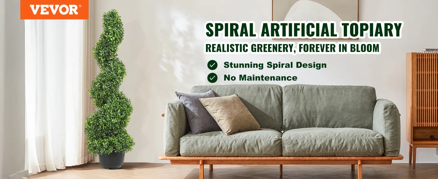 VEVOR artificial boxwood topiary - stunning spiral design, no maintenance, realistic greenery.
