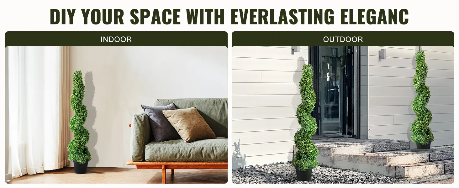 diy your space with the elegant VEVOR artificial boxwood topiary spiral for both indoor and outdoor.