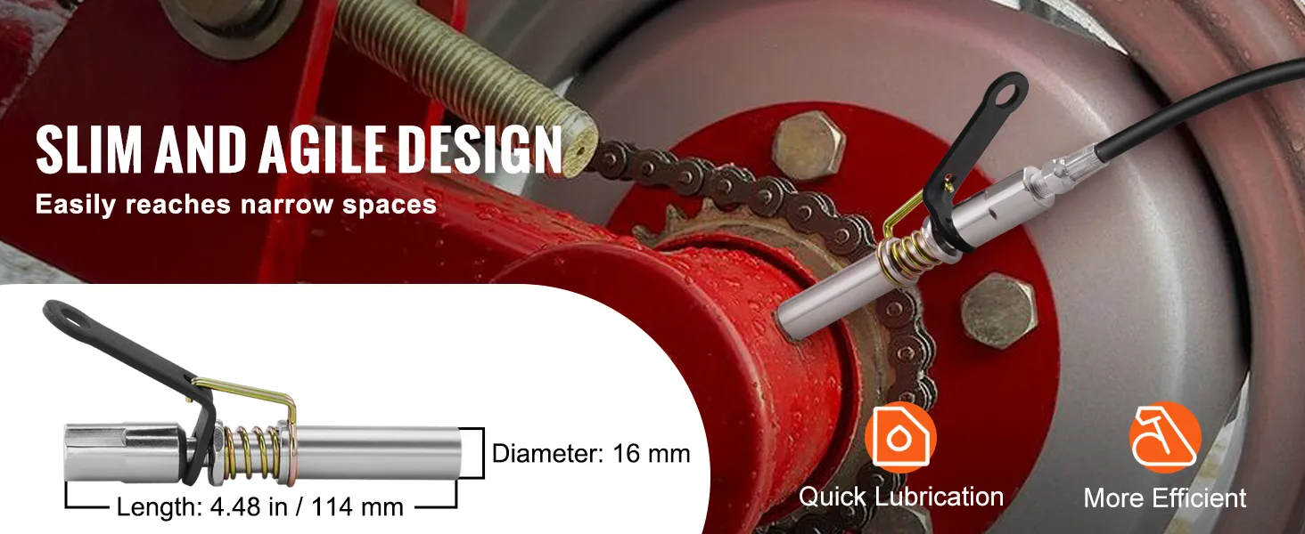 VEVOR grease gun coupler, slim design for narrow spaces, quick lubrication, more efficient use.