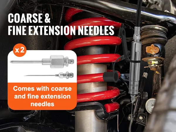 VEVOR grease gun coupler with coarse and fine extension needles for reaching narrow spaces, 16mm diameter.