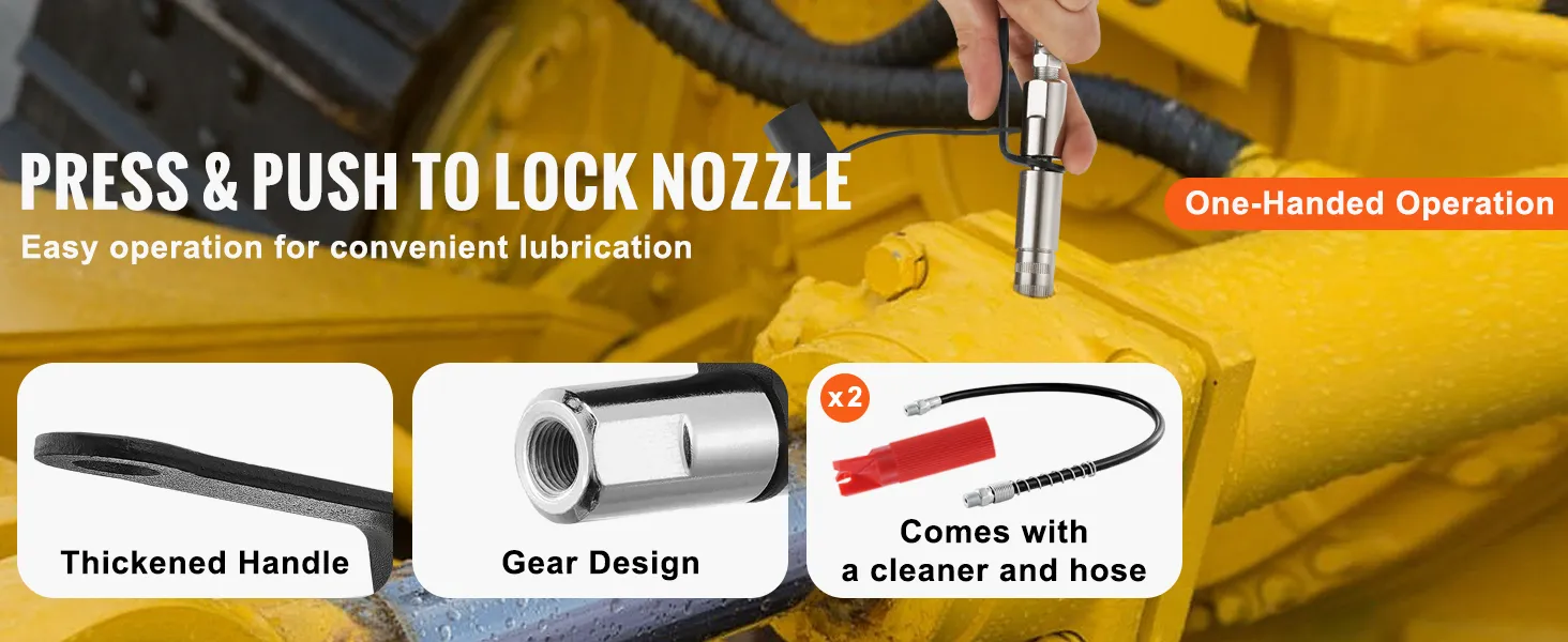 VEVOR grease gun coupler with one-handed operation, thickened handle, and gear design.