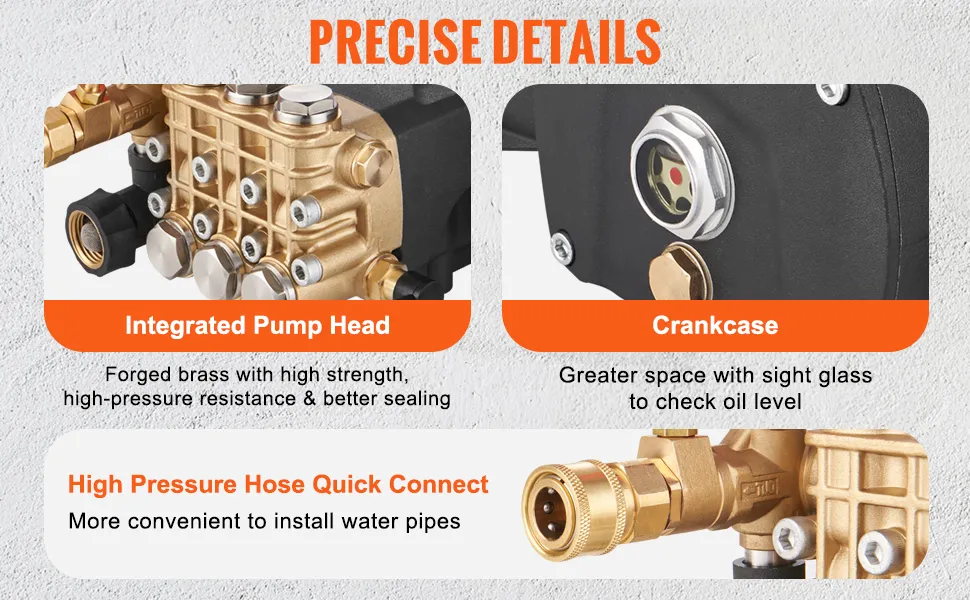 VEVOR Pressure Washer Pump, 1" Shaft Horizontal Triplex Plunger, 4400 PSI, 4 GPM Flow, Replacement Power Washer Pumps Kit, Parts Washer Pump, Compatible with Simpson MorFlex Models 40224, 40225, 40226