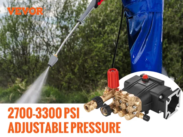 VEVOR pressure washer pump, 2700-3300 psi, 3.0 gpm max flow, durable structure, high compatibility.
