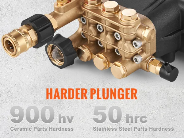 harder plunger for VEVOR pressure washer pump with ceramic and stainless steel parts for durability.