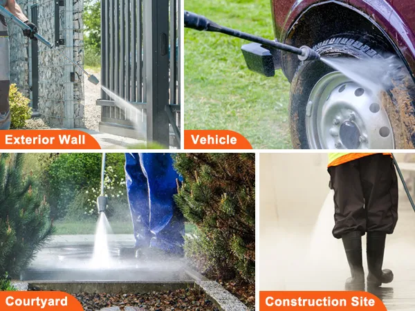 VEVOR pressure washer pump cleaning exterior wall, vehicle, courtyard, and construction site efficiently.