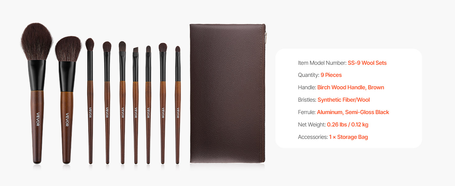 VEVOR Makeup Brush Kit — Professional 9-Piece Travel Set