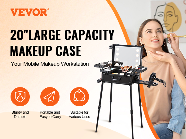 VEVOR Kosmetikkoffer Mit Alurahmen – Großer Make-up-Organizer Auf Rädern (353x253x745 Mm)