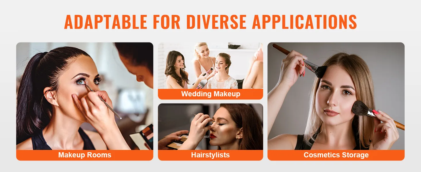 VEVOR Schminkkoffer: anpassbar für vielfältige Anwendungen wie Hochzeits-Make-up, Friseurbedarf und Aufbewahrung.