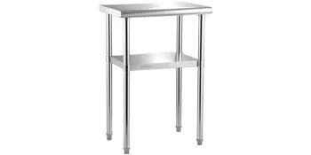 VEVOR stainless steel prep table with undershelf and sturdy legs. ideal for kitchens and workshops.