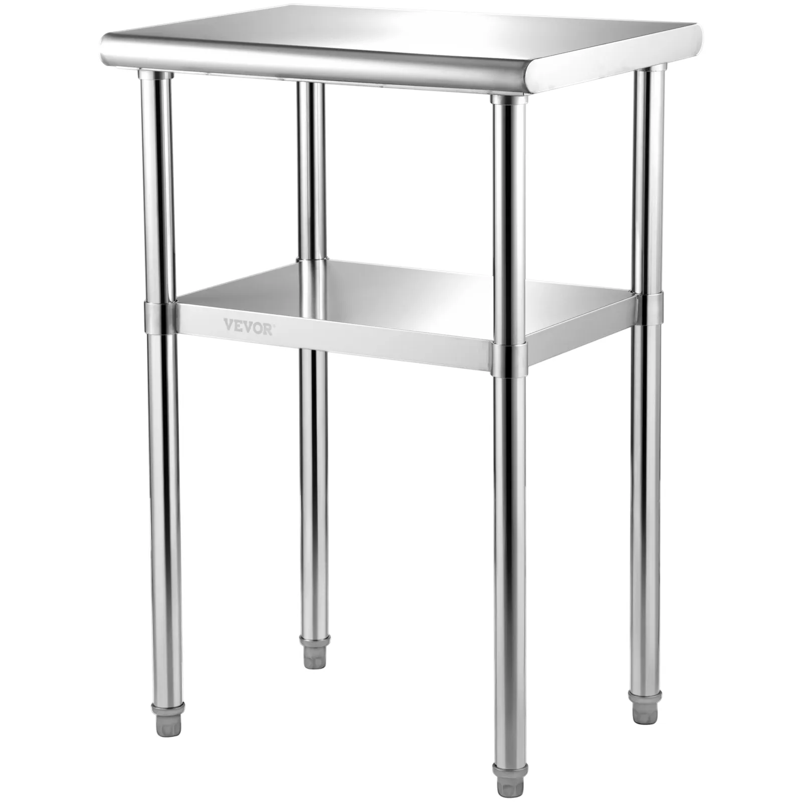 VEVOR stainless steel prep table with adjustable undershelf and sturdy legs. ideal for kitchen use.