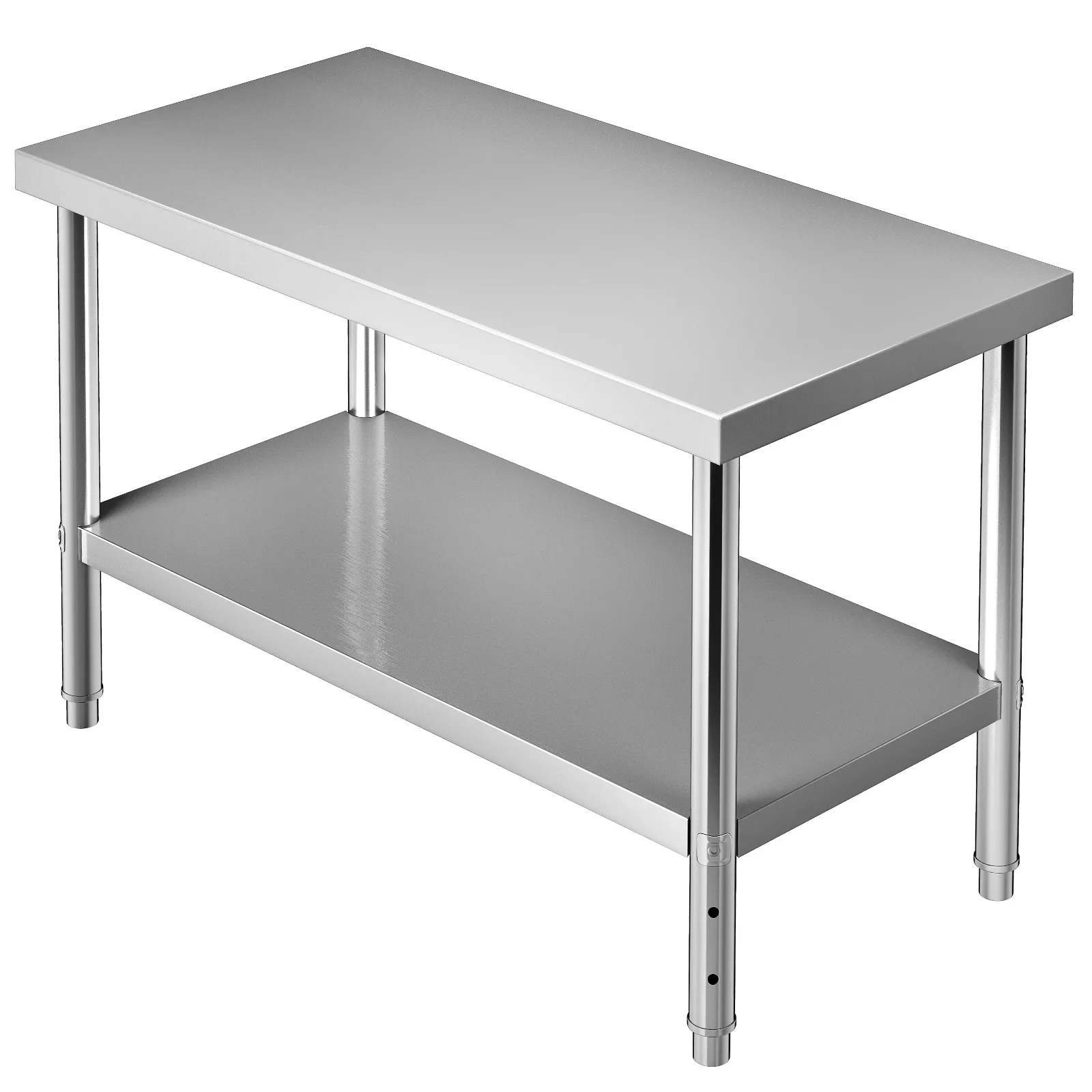 VEVOR stainless steel prep table with undershelf and adjustable legs, ideal for commercial kitchens.