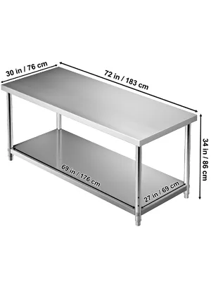 Tavolo da preparazione in acciaio inox VEVOR, 72x30x34 pollici con ripiano inferiore, spazio di lavoro professionale per cucina.
