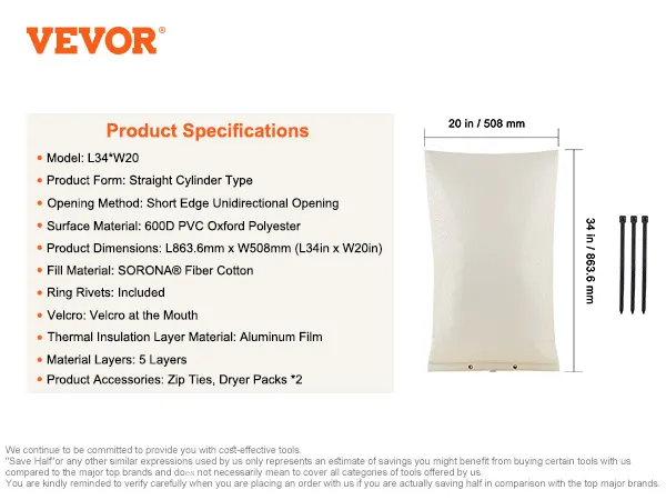 VEVOR well head pump cover specifications, dimensions, materials, and included accessories.