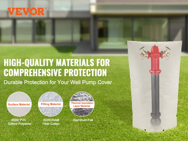 VEVOR well head pump cover for comprehensive protection with 600d pvc, sorona fiber, and aluminum foil.
