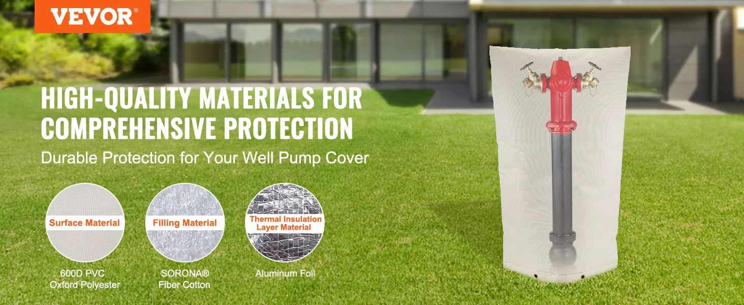 VEVOR well head pump cover for comprehensive protection with 600d pvc, sorona fiber, and aluminum foil.