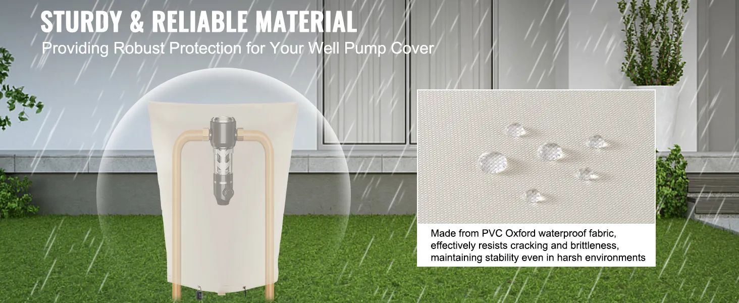 VEVOR well head pump cover made of durable pvc oxford fabric. resists cracking and brittleness in the rain.