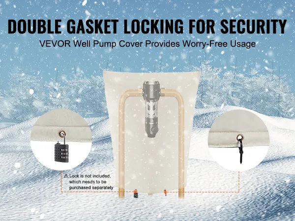 double gasket locking for security, VEVOR well pump cover provides worry-free usage in snowy landscape.