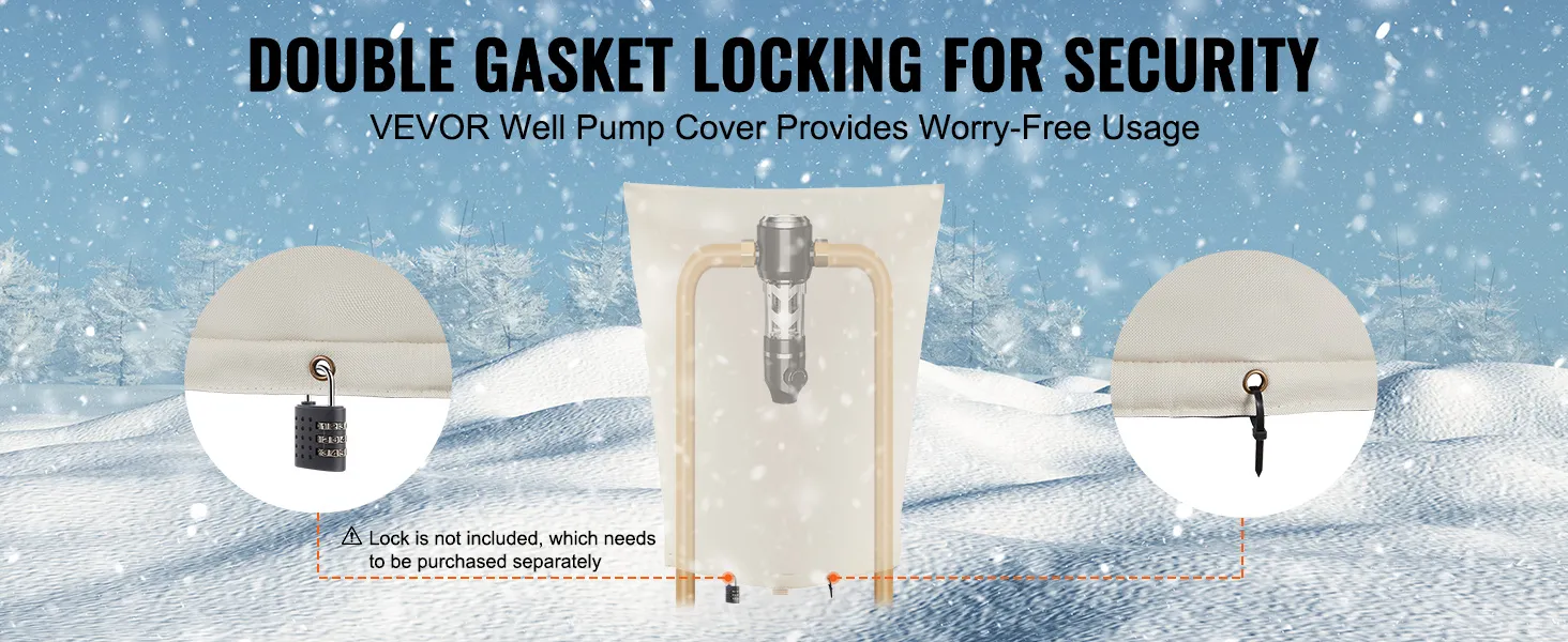 double gasket locking for security, VEVOR well pump cover provides worry-free usage in snowy landscape.