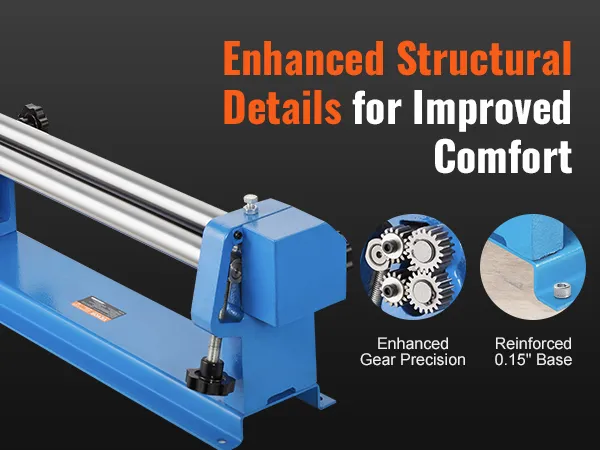 VEVOR slip roll machine with enhanced gear precision and reinforced 0.15" base for improved comfort.