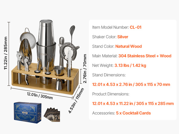 VEVOR Cocktail Shaker Kit — Premium Stainless Bar Tools Set