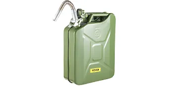 olive green VEVOR jerry fuel can with attached flexible spout for easy pouring.