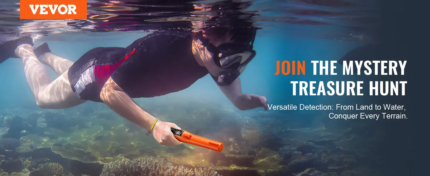 caccia al tesoro subacquea con il metal detector pinpointer VEVOR. Rilevamento versatile dalla terraferma all'acqua.