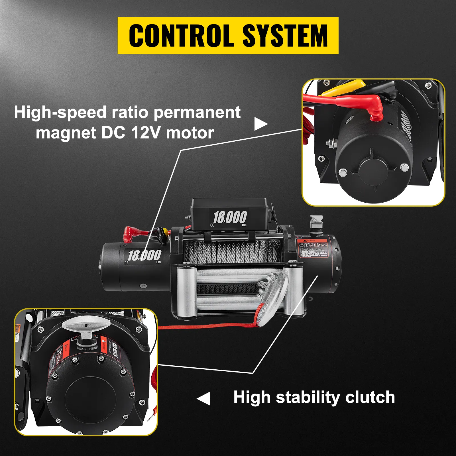 VEVOR electric truck winch with dc 12v motor and high stability clutch.