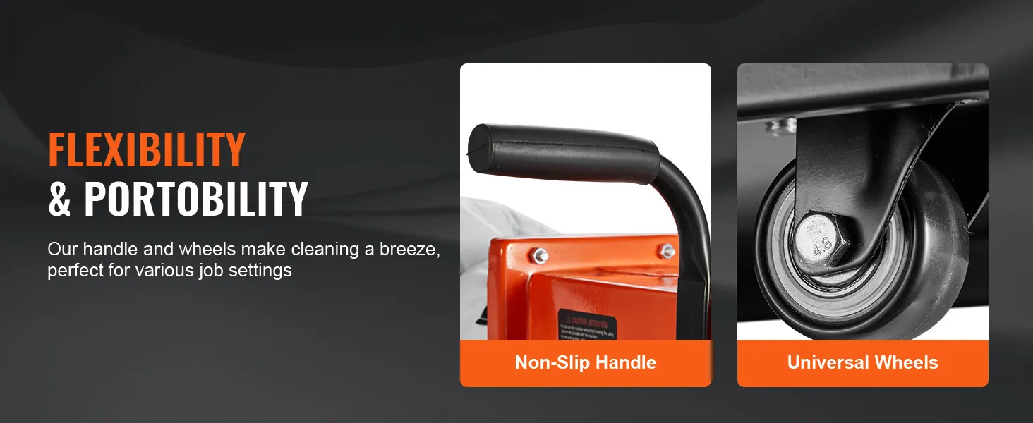 VEVOR dust collector with non-slip handle and universal wheels for flexibility and portability.