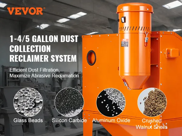 VEVOR dust collection system in an industrial workshop with highlighting efficient dust filtration.
