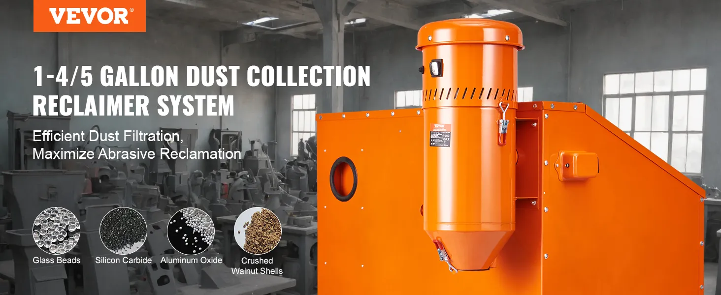 VEVOR dust collection system in an industrial workshop with highlighting efficient dust filtration.