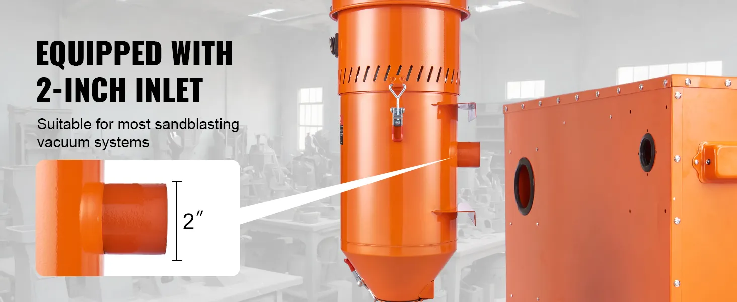 VEVOR dust collection system with 2-inch inlet, suitable for most sandblasting vacuum systems.