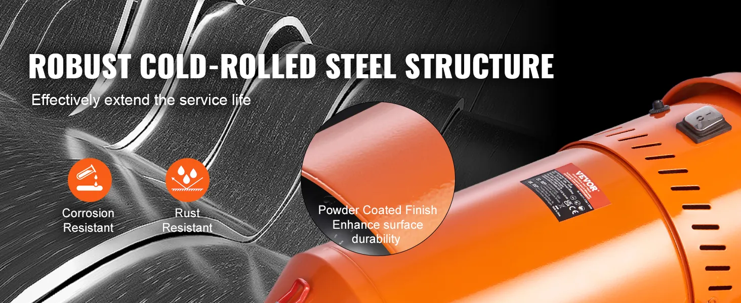 robust cold-rolled steel VEVOR dust collection system with corrosion and rust resistance.
