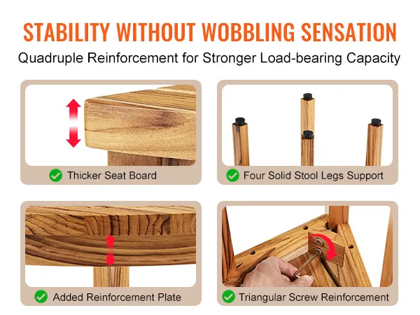 VEVOR Teakholz-Duschbank mit vierfacher Verstärkung, dickerer Sitzfläche und soliden Hockerbeinen.