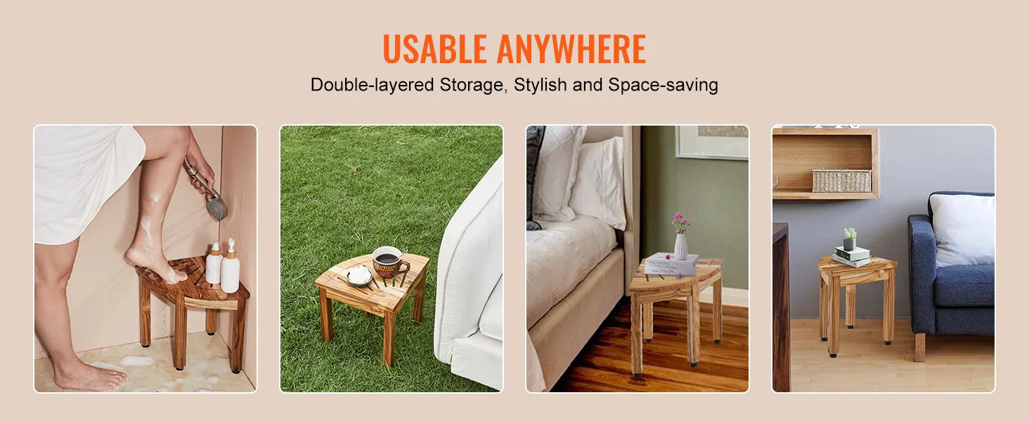 Die Teakholz-Duschbank von VEVOR bietet vielseitige Einsatzmöglichkeiten im Badezimmer, Garten, Schlafzimmer und Wohnzimmer.