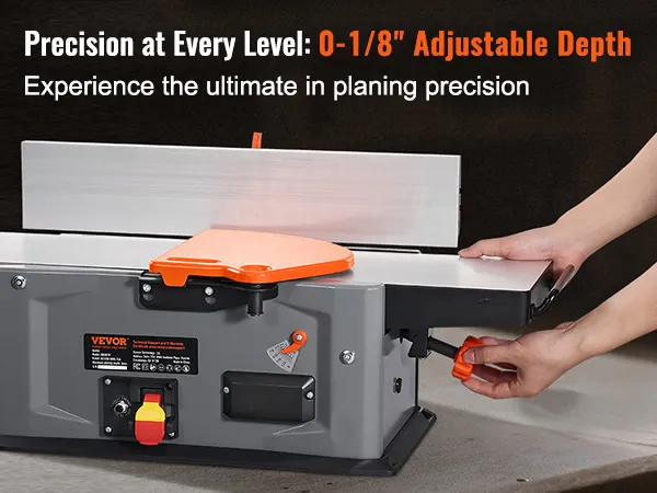 VEVOR spiral benchtop jointer with 0-1/8" adjustable depth for precise planing.
