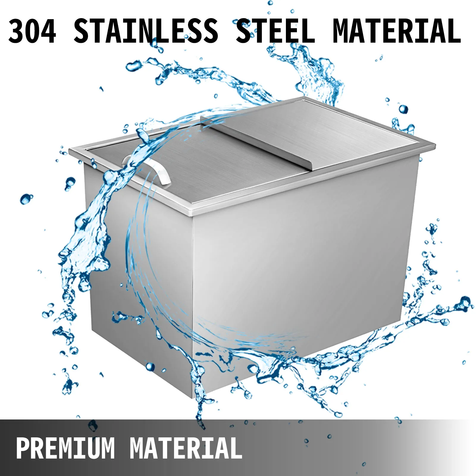 Hielera VEVOR con material de acero inoxidable 304 y protección contra salpicaduras de agua. Material de primera calidad.
