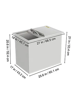 VEVOR-Einbaukühlbox mit den Maßen 27 x 21 Zoll und Deckelgriff.