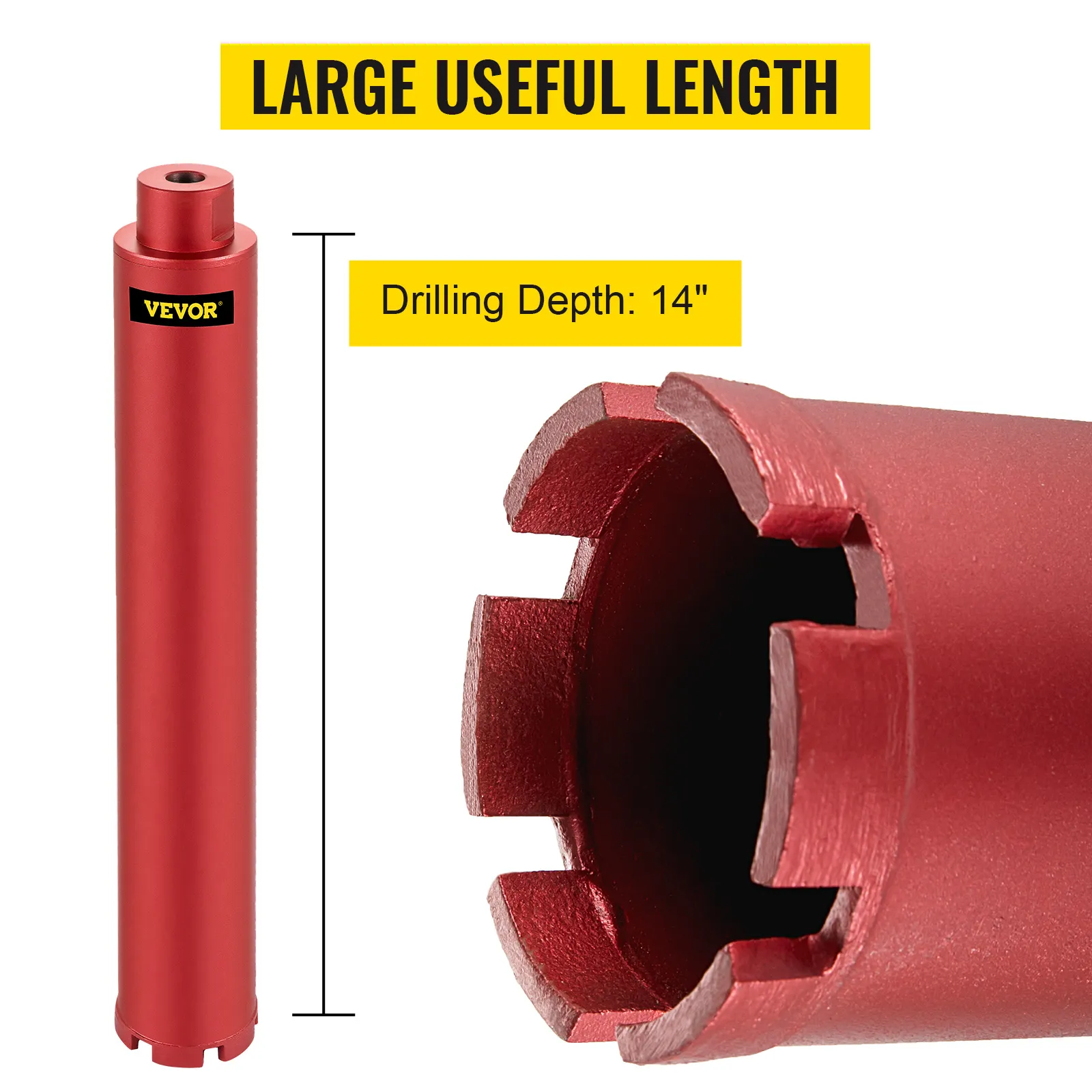 VEVOR diamond core drill bit with 14" drilling depth, large useful length.