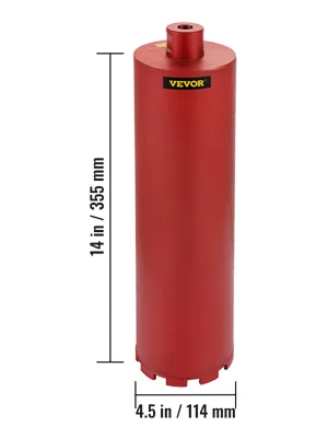 Broca de diamante roja VEVOR, 14 pulgadas/355 mm de altura, 4,5 pulgadas/114 mm de diámetro.