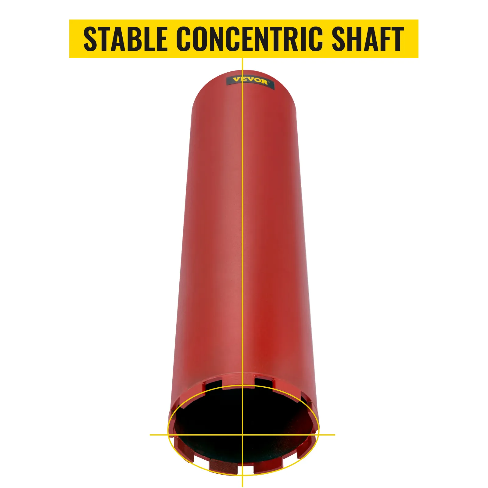 Broca de diamante VEVOR que presenta un eje concéntrico estable en rojo.
