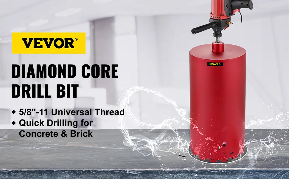 VEVOR diamond core drill bit, red, with 5/8"-11 universal thread for concrete and brick.