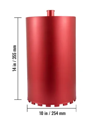 red VEVOR diamond core drill bit, 14 in length and 10 in diameter.