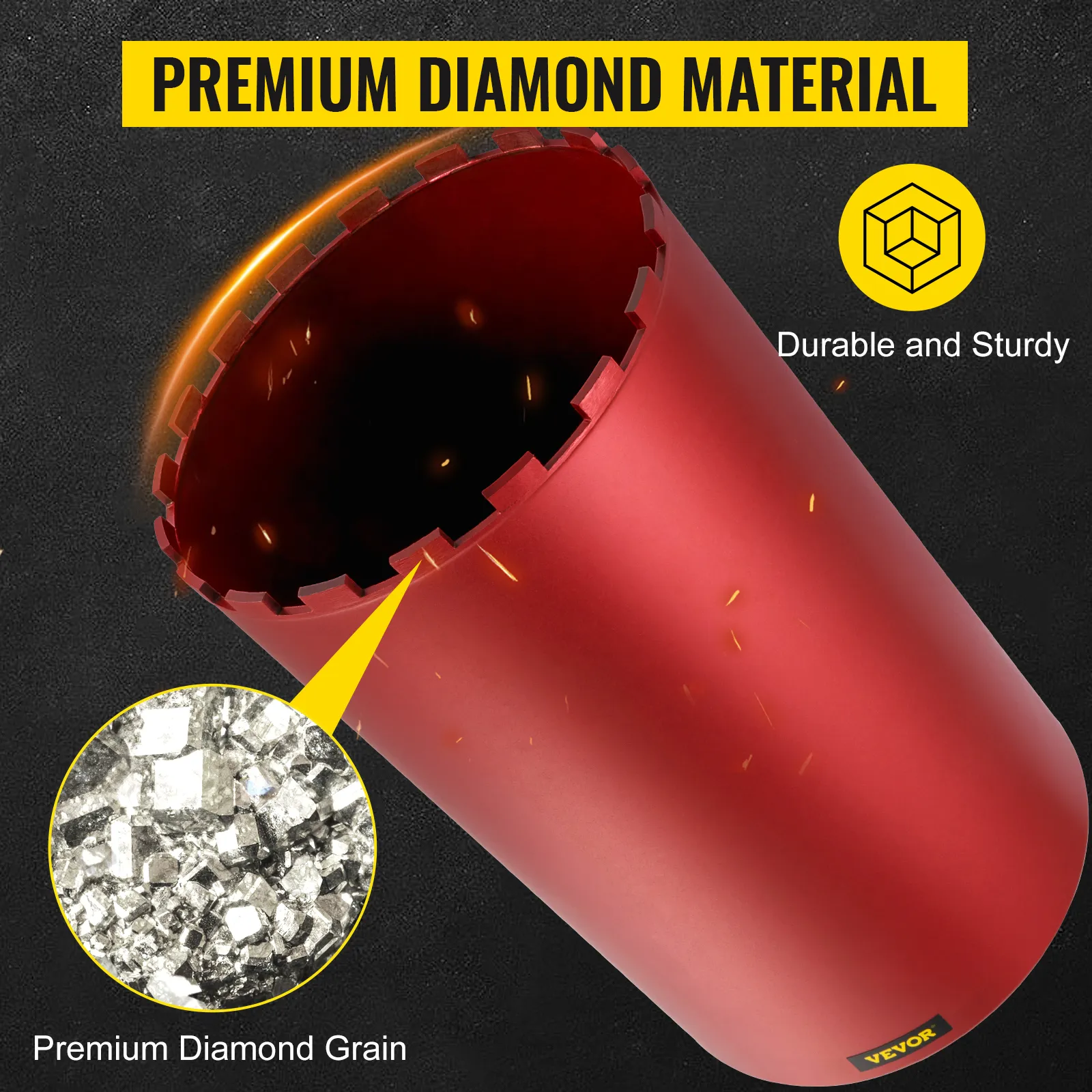 VEVOR diamond core drill bit with premium diamond grain for durable, sturdy drilling.