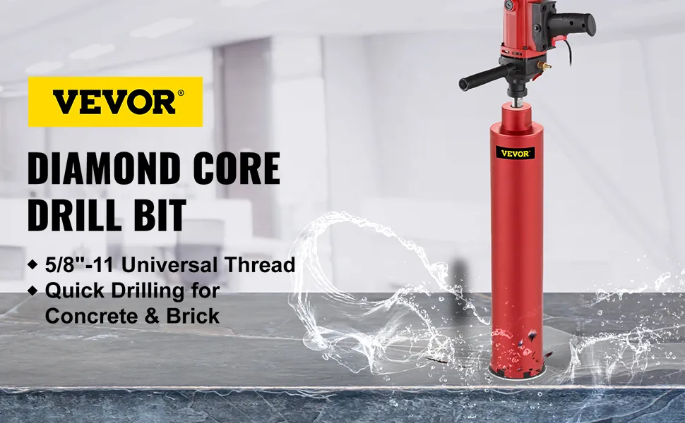 VEVOR diamond core drill bit in red with 5/8"-11 universal thread for concrete and brick.