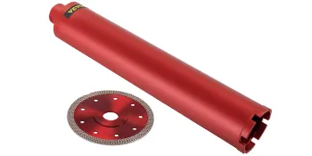 red VEVOR diamond core drill bit with circular cutting blade on white background