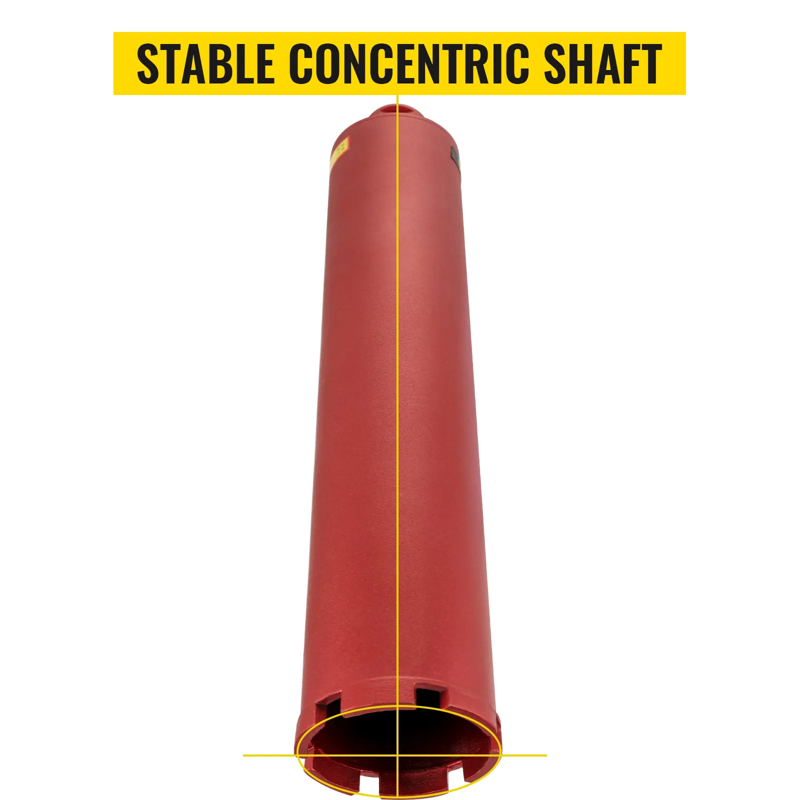 red VEVOR diamond core drill bit with stable concentric shaft text above.