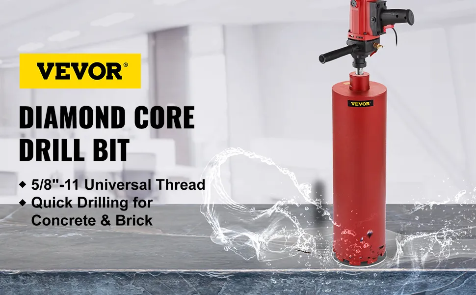 VEVOR diamond core drill bit with 5/8''-11 thread for concrete and brick drilling.