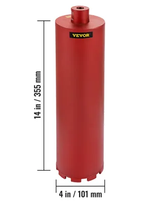red VEVOR diamond core drill bit, 14 in/355 mm length, 4 in/101 mm diameter.